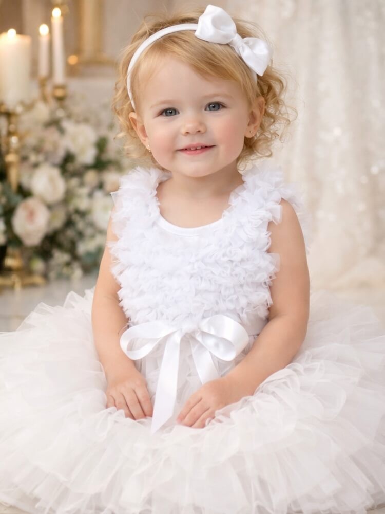 Baby girl top white with white chiffon ruffles