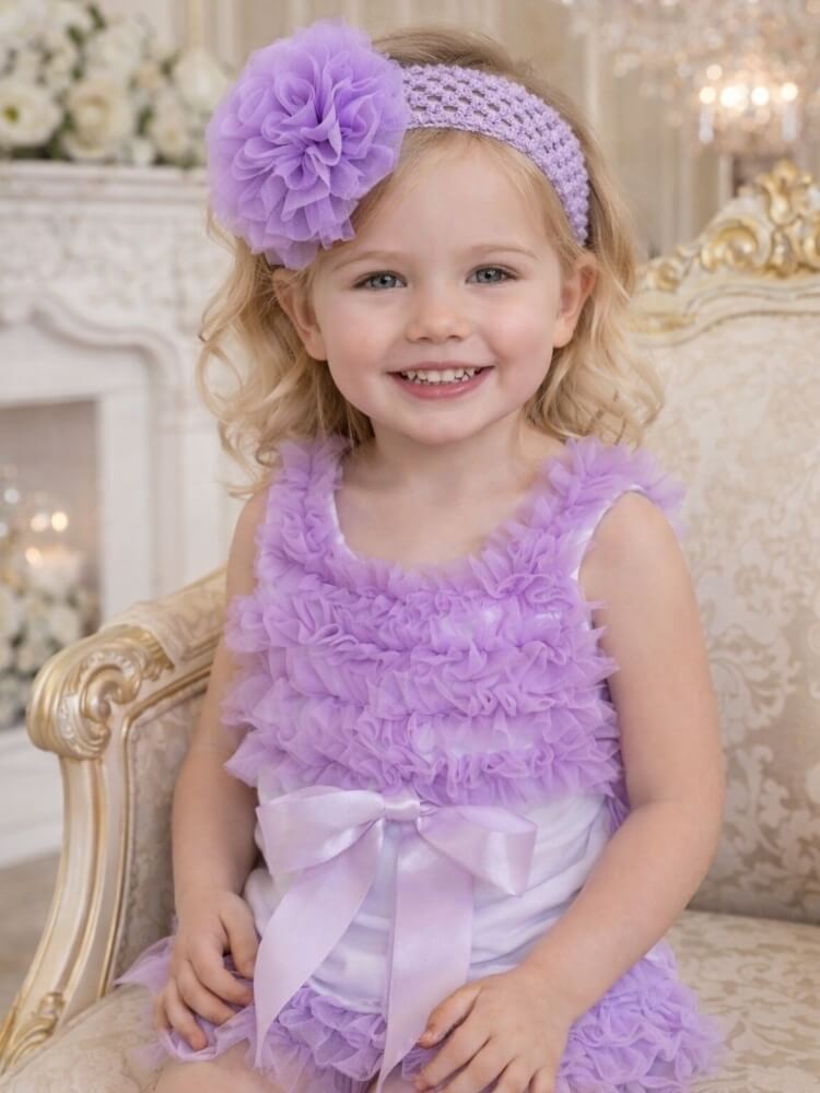 baby girl top with lavender chiffon ruffles