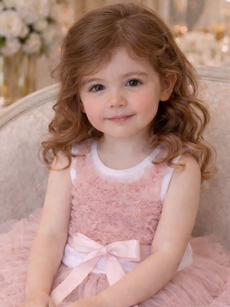 Girl Occasion Top With Dusty Pink Ruffles