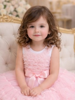 Girl Occasion Top with Pale Pink Chiffon Ruffles