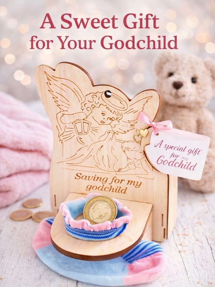 Wooden Money Box Christening Gift for Godchild