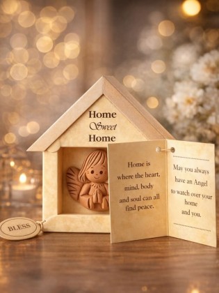 Ceramic Guardian Angel ornament with personalised gift card for new home or special occasion, handcrafted in EU