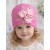 Baby Girl Handmade Hat With Pink And White Flowers
