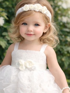 Baby Girl Sash Belt Cream Roses With Silver Leaves