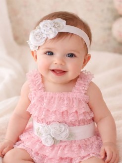 Baby Girl Sash Belt White Roses With Silver Leaves