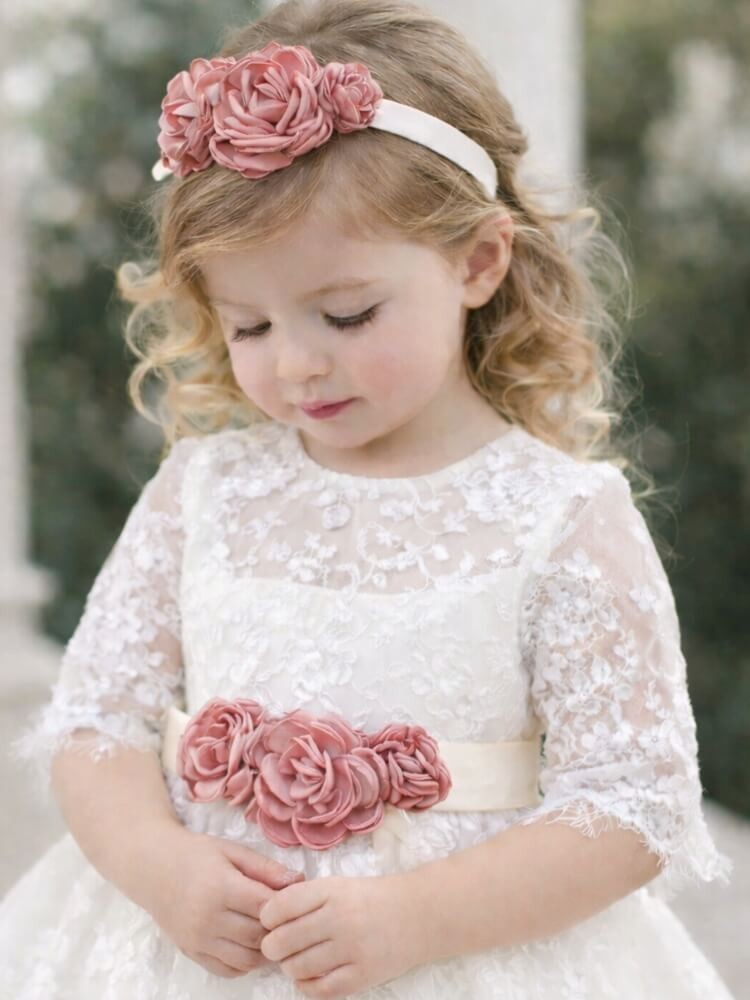 Flower Girl Sash Belt Cream With Dusty Pink