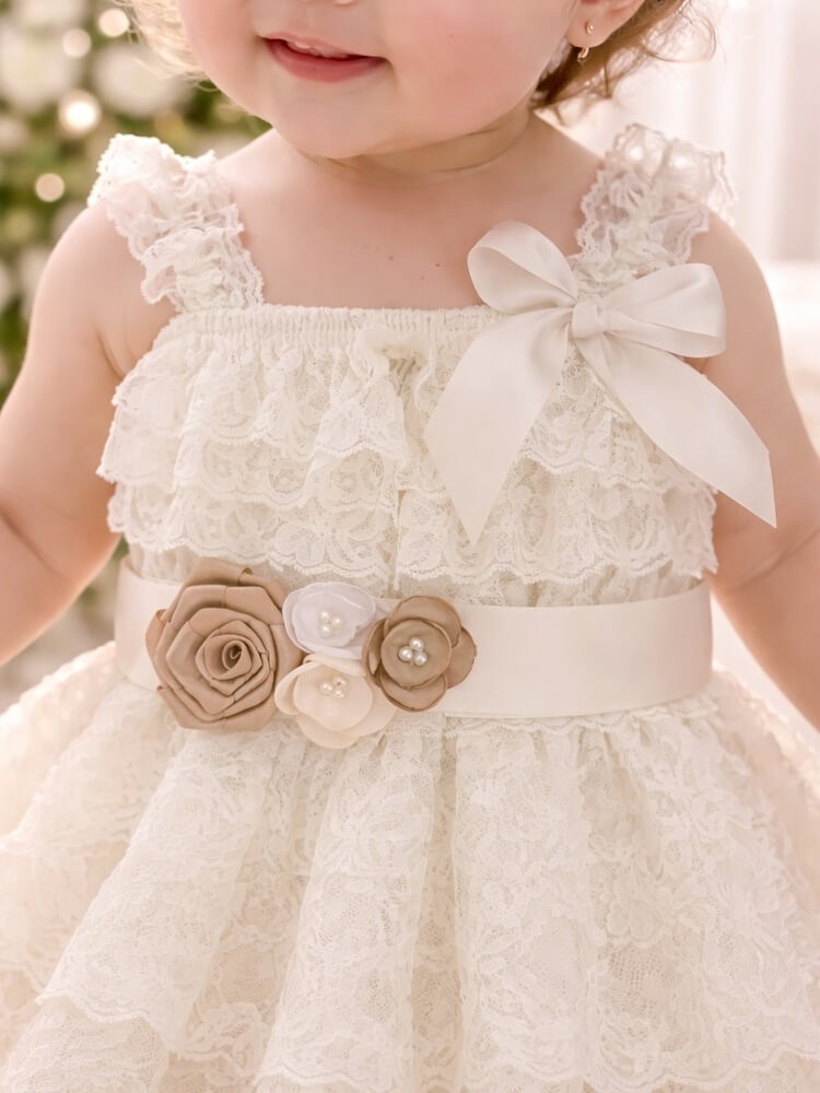 Flower Girl Sash Belt Cream,Beige, Champagne Flowers