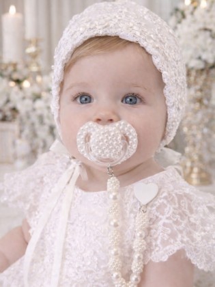 Baby Christening Pacifier avent with white pearls
