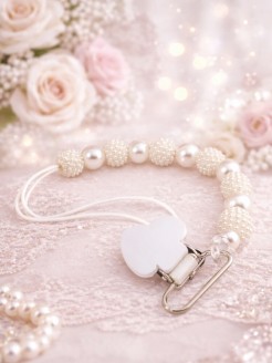 Luxury soother holder white pearls