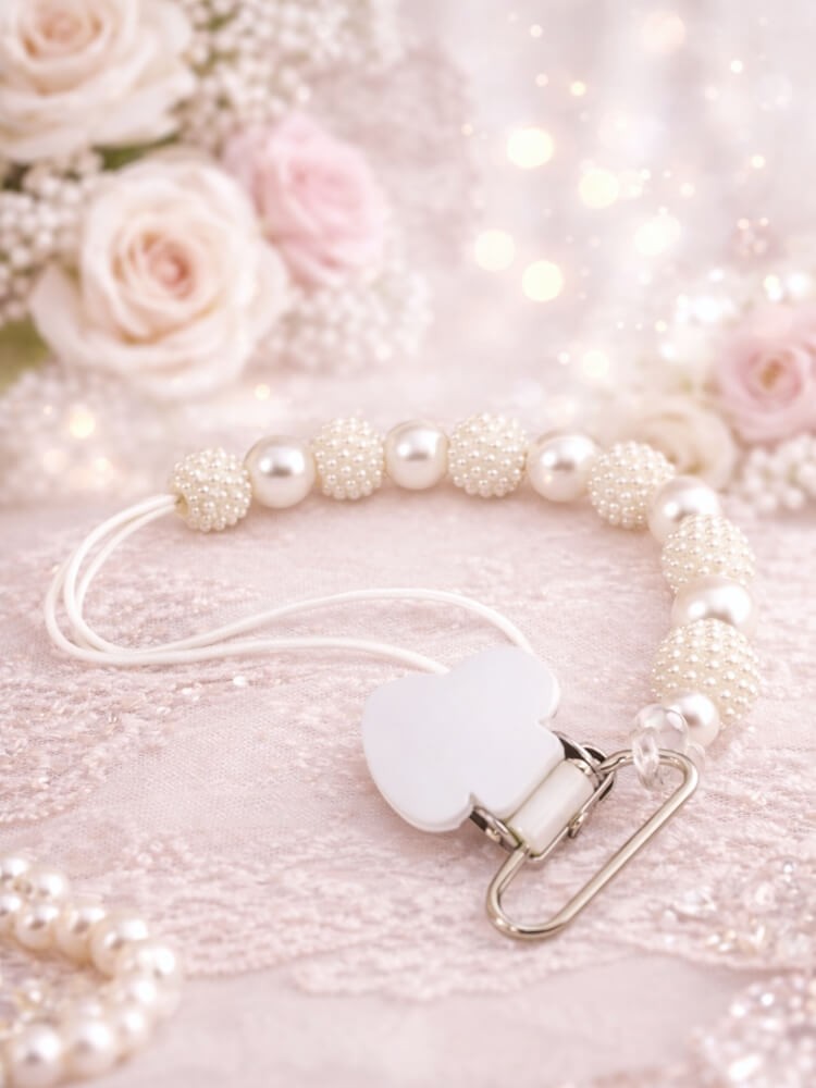 Luxury soother holder white pearls
