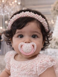 Baby Luxury Pacifier Nuk pink and white pearls