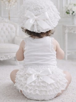 Baby Girl White Ruffle Bloomer With Hat Set