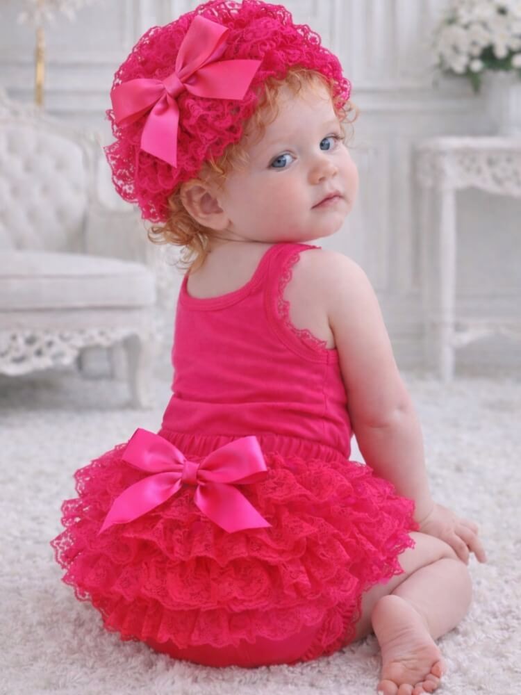 Baby Girl Hot Pink Ruffle Bloomer With Hat Set