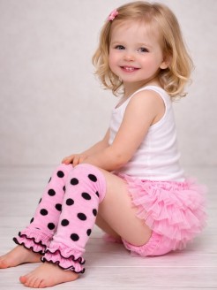 Baby Girl Leg Warmers Baby Pink and Black Dots