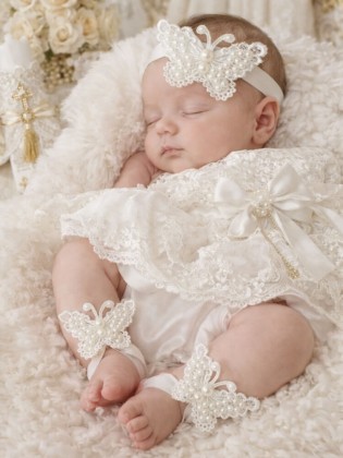 Baby Christening Barefoot Sandals White Pearls Butterfly