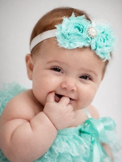 Baby headband Aqua Mint Roses And Pearls