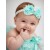 Baby Girl Aquamint Chiffon Flowers Headband – Pearl & Rhinestone Centre