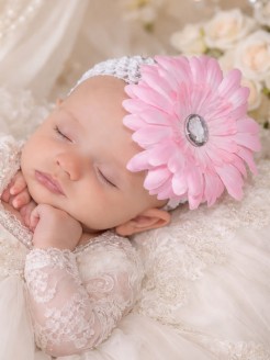 Baby Girl Headband Pink Daisy Flower with white