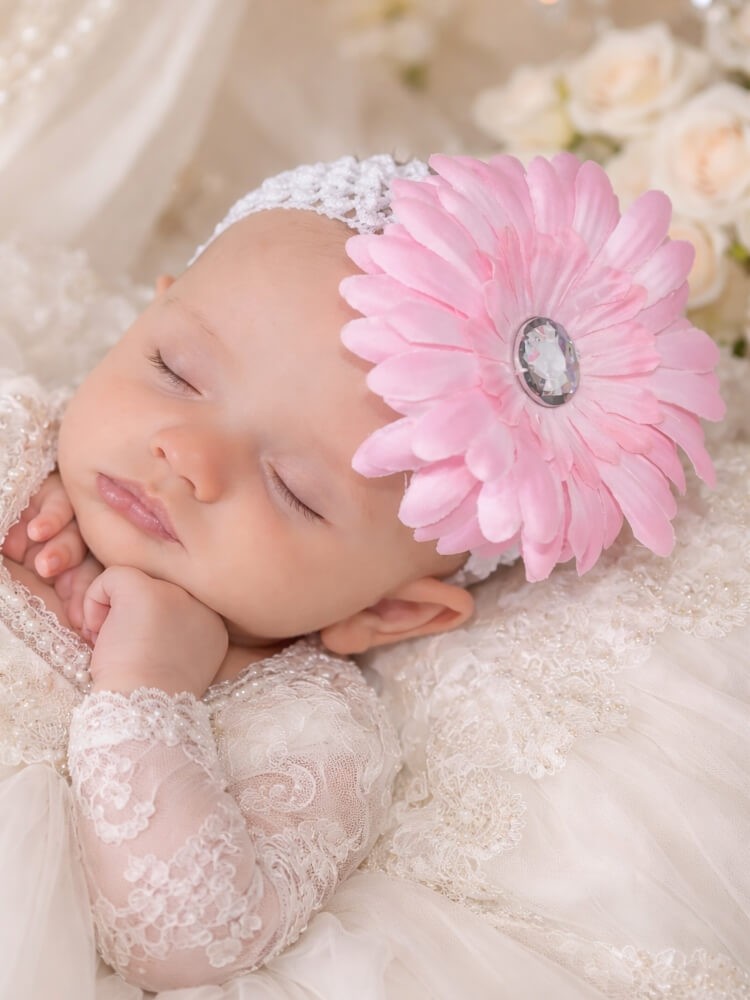 Baby Girl Headband Pink Daisy Flower with white