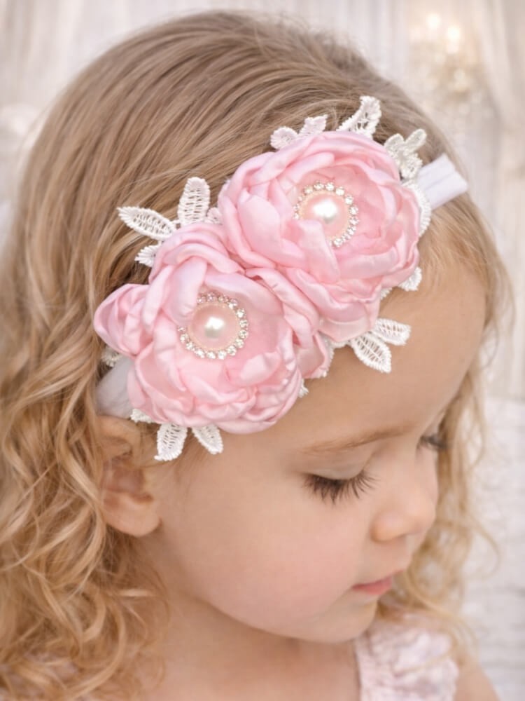 Exclusive Baby Girl Headband Light Pink Flowers Exclusive Baby Girl Headband Light Pink Flowers