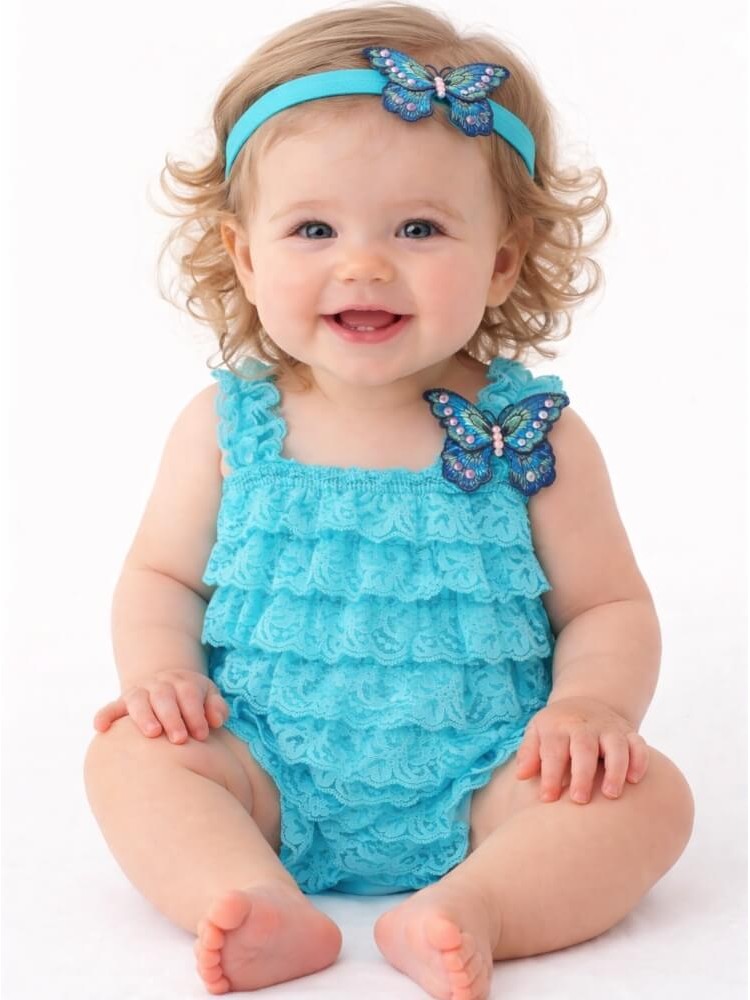 Aqua baby girl lace romper