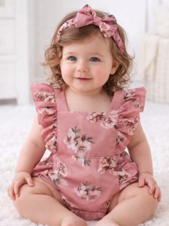 Dusty pink floral baby romper