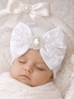 Newborn Hospital Hat White Luxury Big Bow