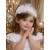 Baby Girl Christening Headband with White Lace, Pearls and Feathers