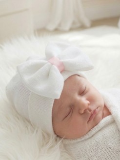 Newborn Hospital Hat White With White Bow