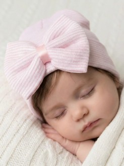 Newborn Baby Girl Hospital Hat Pink Big Bow