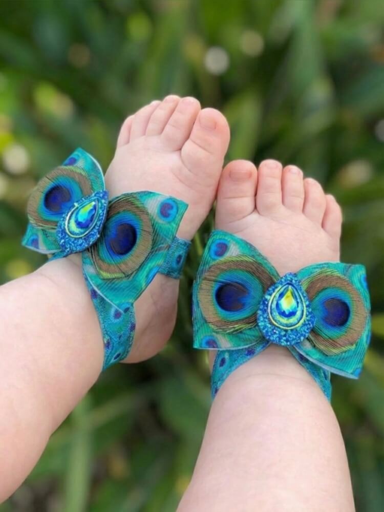 Baby Girl Barefoot Sandals Peacock
