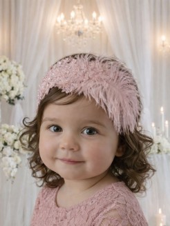 Girl Dusty Pink Lace and Feather Headband