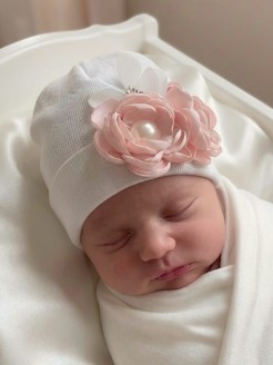 Newborn Baby Girl Hospital Hat Light Pink Bouquet