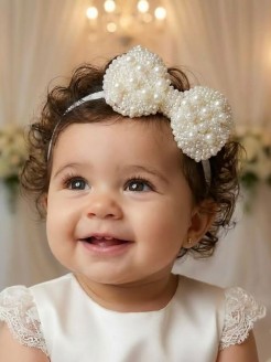 Baby Girl Christening Alice Band Pearl Bow