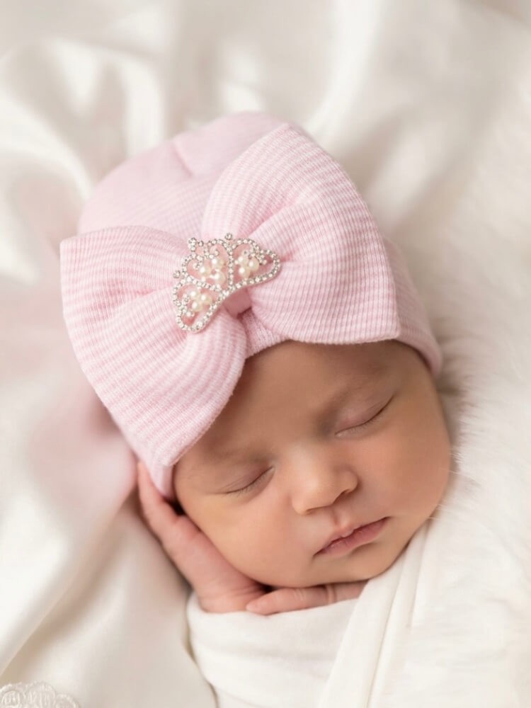 Newborn Baby Girl Hospital Hat Crown And Pearls