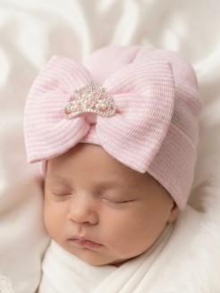 Newborn Baby Girl Hospital Hat Crown And Pearls