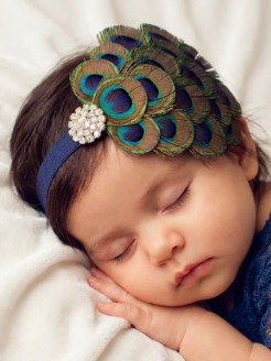 Handmade Baby Girl Headband With Peacock Feathers