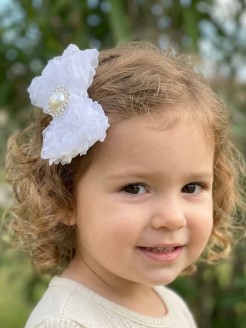 Girl Hair Clip White Rosette Bow Girl Hair Clip White Rosette Bow