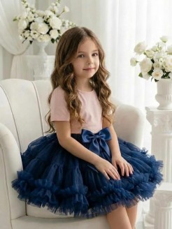 Girl Fluffy Tutu Skirt Navy Blue