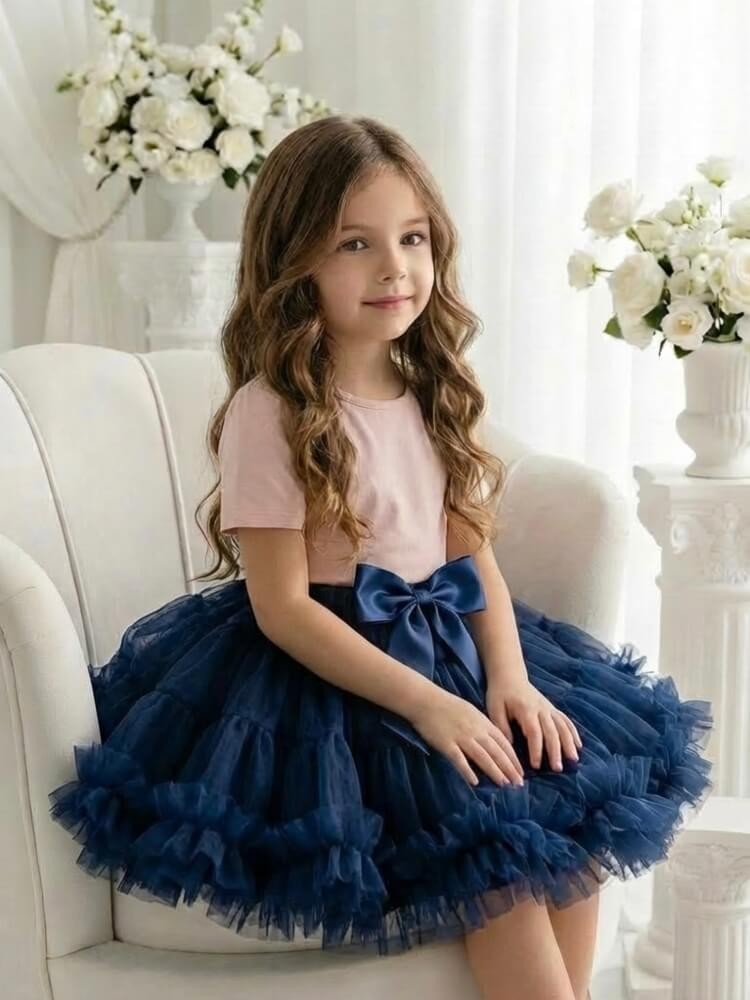 Girl Fluffy Tutu Skirt Navy Blue