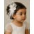 Feather Hair Clip with White Organza flower and Pearls