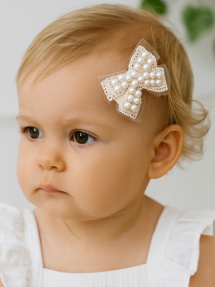 Pearl Bow Hair Clip for Girls
