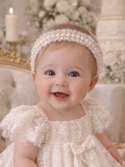 Girl Christening Headband with Pearls Girl Christening Headband with Pearls