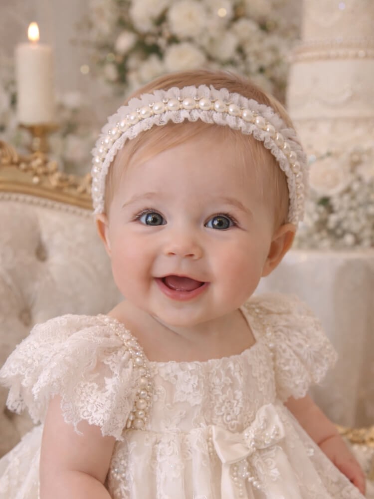 Girl Christening Headband with Pearls Girl Christening Headband with Pearls