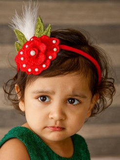Baby Girl Red Flower Feather Headband