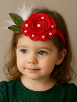 Baby Girl Red Flower Feather Headband