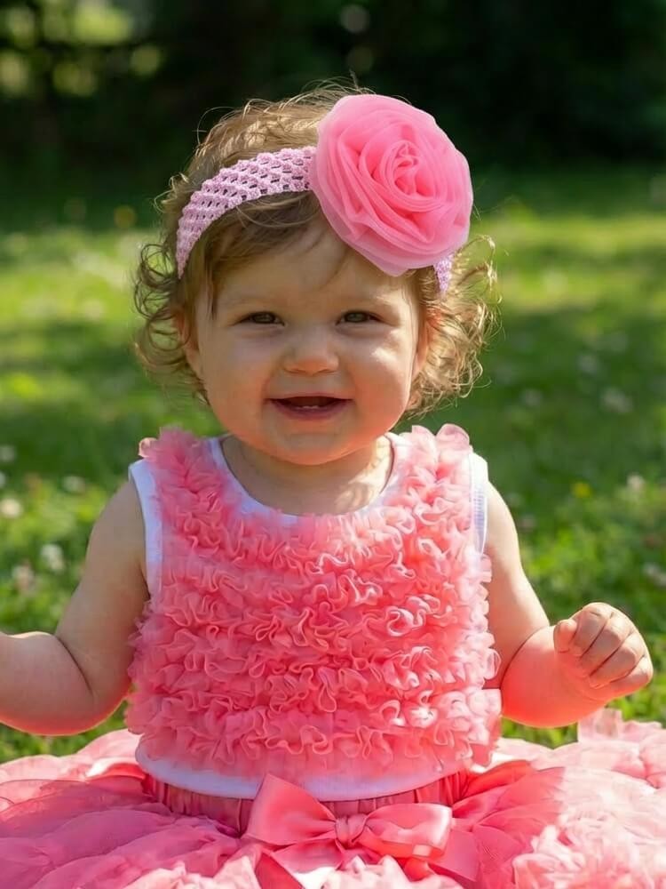 Baby girl top with coral chiffon ruffles