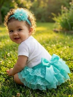 Baby Ruffle Tutu Bloomer Nappy Cover Aqua Lace