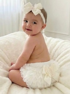 Baby Girl Frilly Pants Luxury Ivory White