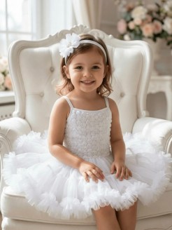 Girl White Tutu Rosette Dress
